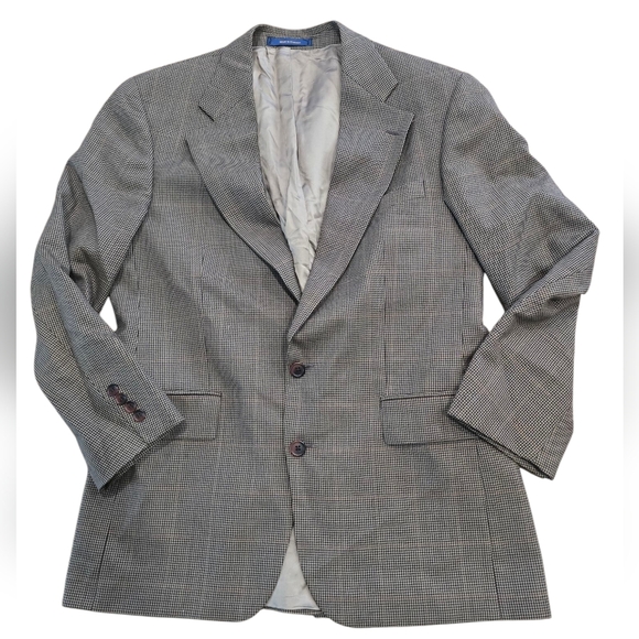 Chaps Ralph Lauren Mens Blazer Dark Brown Check 100% Wool Jacket Sport Coat 40r